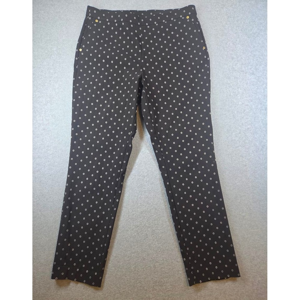 Anne Klein Black White Print Stretch Pull On Slim Leg Pants Size 10
